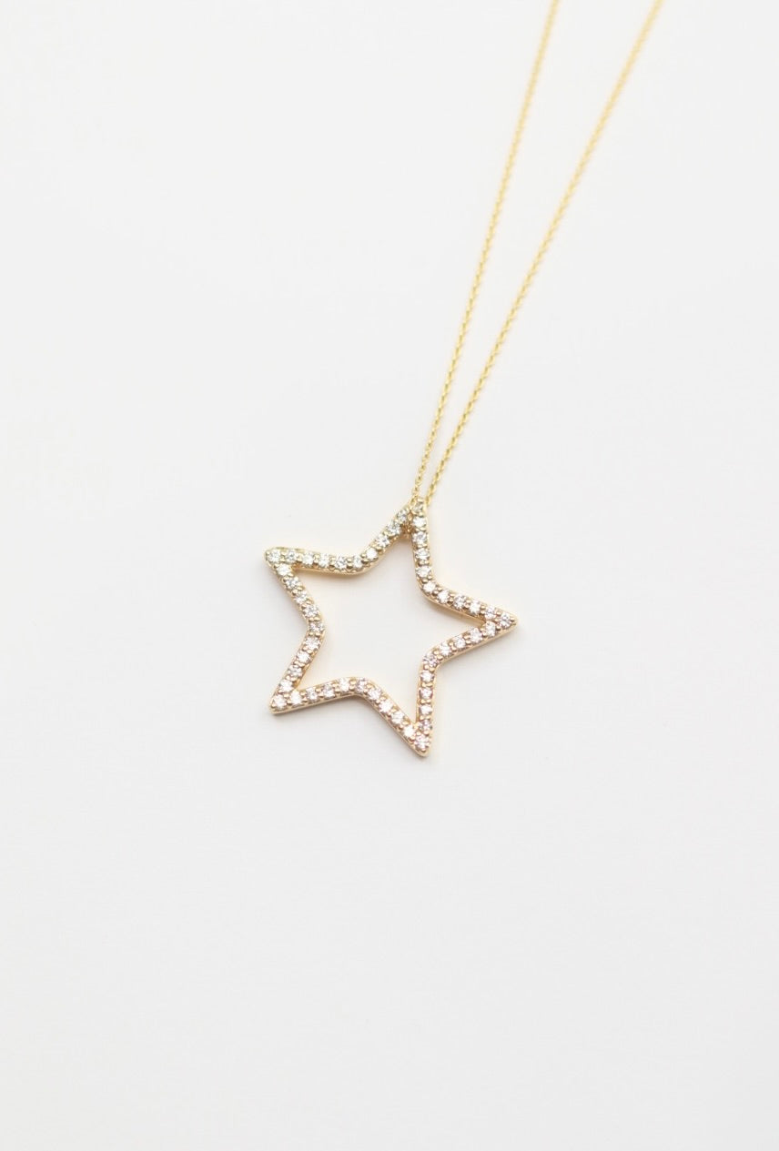 Star-shaped pendant necklace on a white background