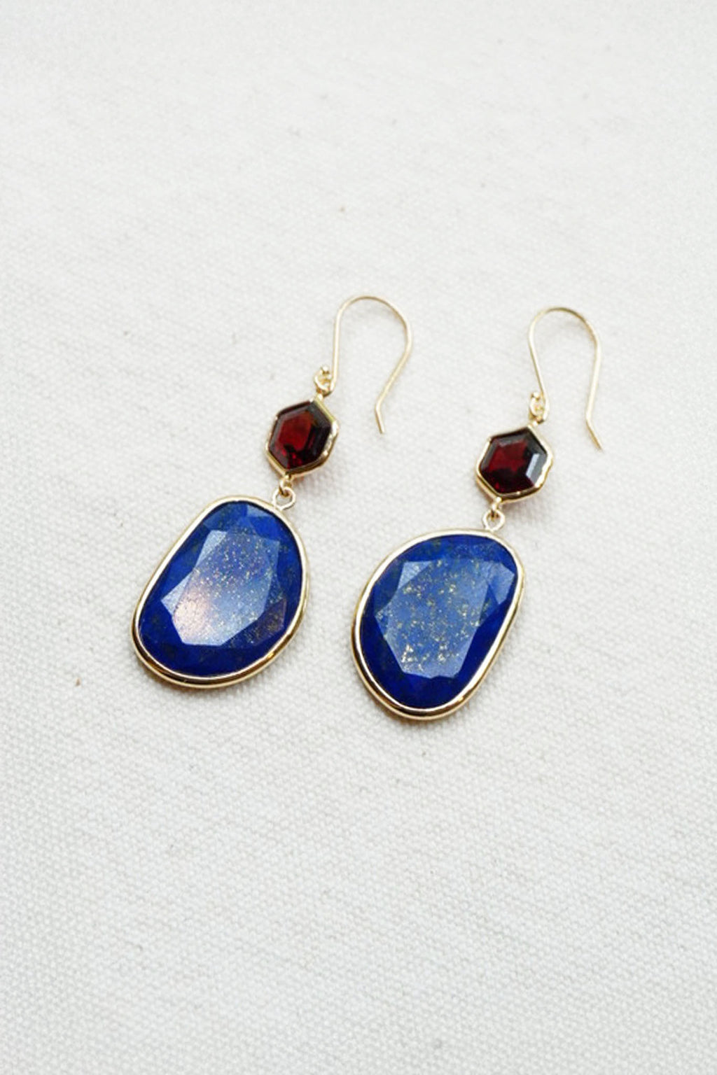Lapiz and Garnet Slice Earrings