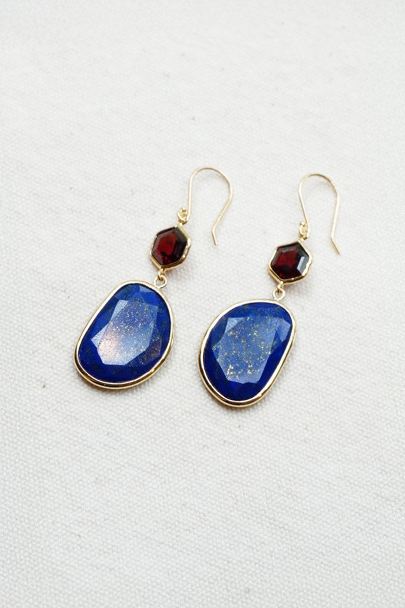 Lapiz and Garnet Slice Earrings