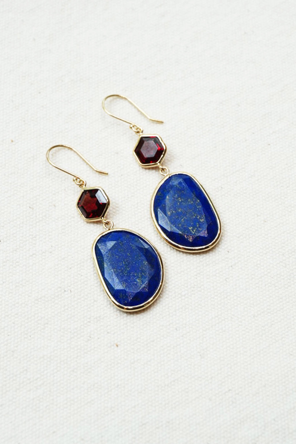 Lapiz and Garnet Slice Earrings