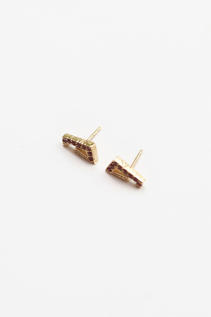 Pair of gold earrings on a white background